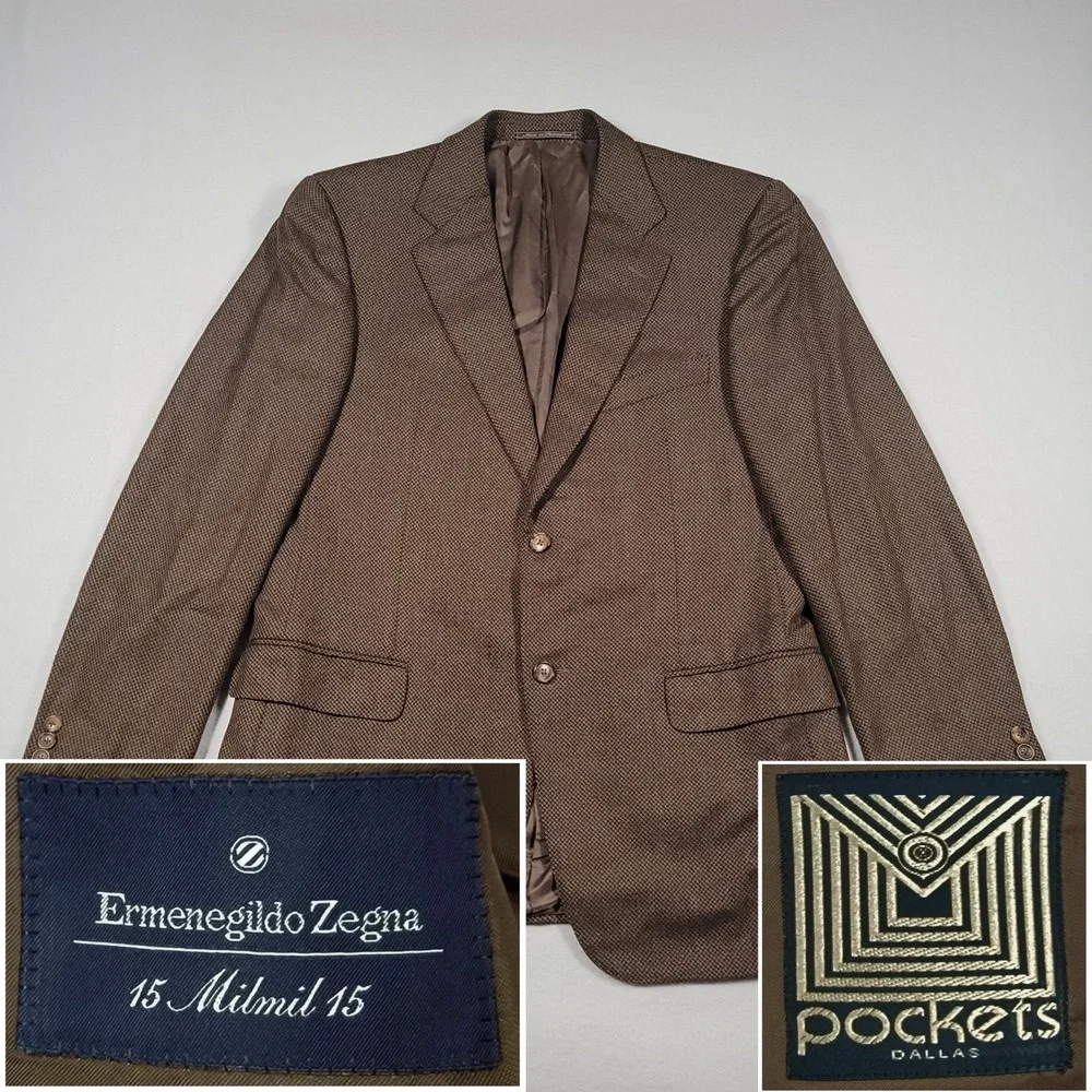 Ermenegildo Zegna 15 Milmil 15 Sport Coat Mens Brown Weave Wool Blazer Swiss